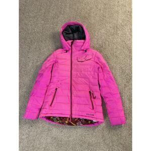 Volcom Down Jacket Womens L Pink Hooded Let It Storm Puffer Ski Snowboard Coat